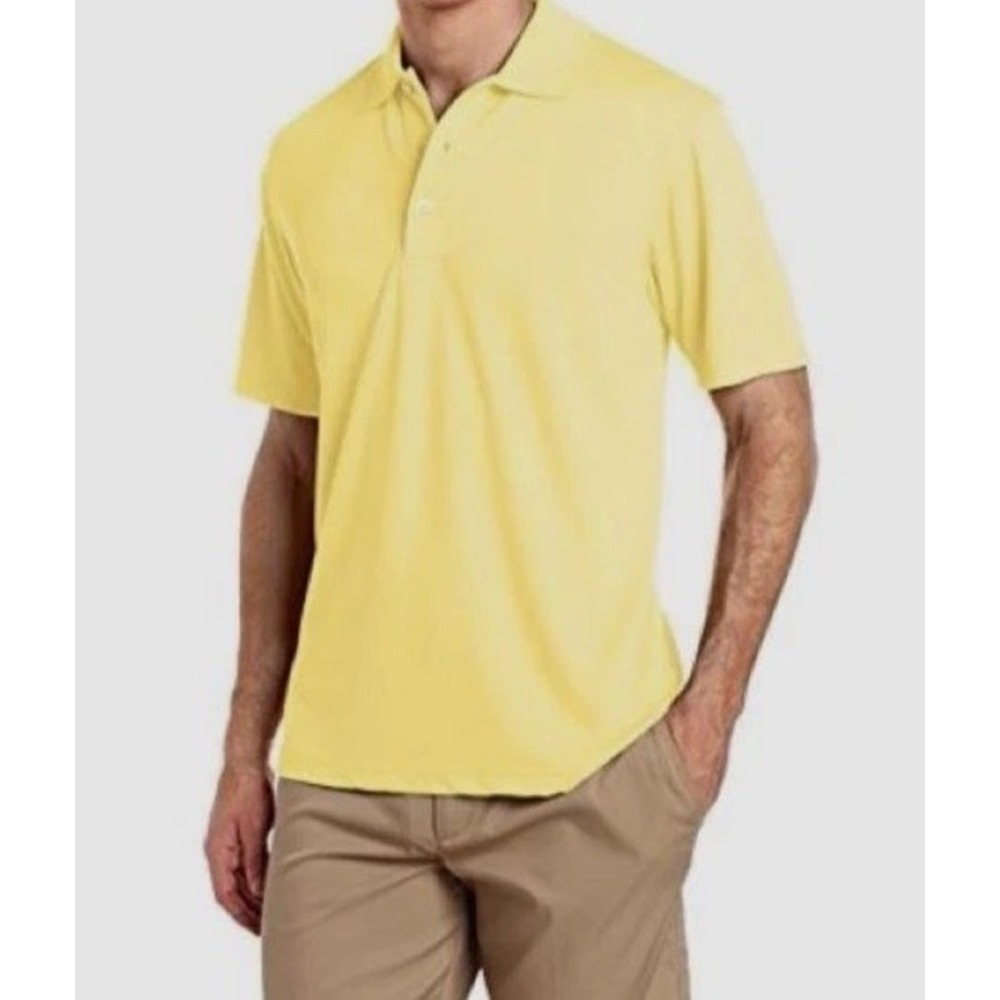 $52 PGA Tour Men's Yellow Airflux Short Sleeve Solid Polo Shirt Size S